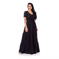 Vestido Longo De Mangas Moda Evangélica Com Lastex 3 Marias