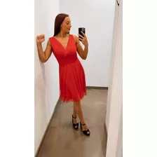 Vestido Fiesta Gasa Rojo Corto. Nuevo