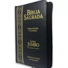 Bíblia Sagrada Letra Jumbo Com Harpa E Corinhos Almeida Revisada | Zíper Índice Luxo Palavras De Jesus Em Vermelho