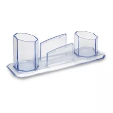 Porta Lapis Clips Recados 3x1 Organizador Mesa Cristal Waleu