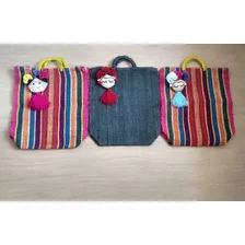 Bolsas De Ixtle C/frida O Sencilla 45*50*5 Cm Rayadas Y Gris