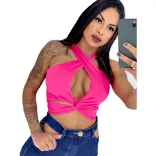 Cropped Blusinha Feminina Decote Trançado Regatinha Suplex