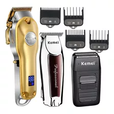 Kit Barbeiro Maquina De Corte Cabelo Acabamento + Shaver Cor Dourado 110v/220v