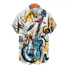 Camisa Hawaiana De Hombre Con Estampado De Calavera Musical