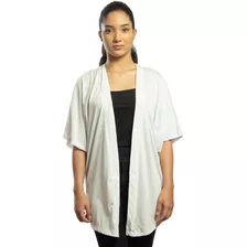 Cardigan Kimono De Malha Feminino De Manga Curta Sem Estampa