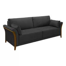 Sofá Decorativo 3 Lugares 222cm Market Pu Preto - Gran Belo