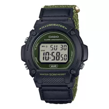 Reloj Digital Casio W-219hb-3avcf Sporty Correa Verde Oscuro Bisel Negro Fondo Verde Oscuro