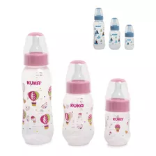 Kit 3 Mamadeiras Antivazamento Bpa Free Para Bebe Kuka Rosa 