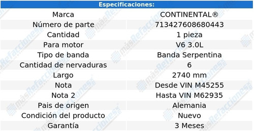 Banda Serpentina 2740 Mm S-type V6 3.0l 03 Continental Foto 4