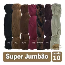 Kit De 10 Pacotes De Cabelo Jumbo + 12 Anéis Para Tranças Cor Clássica