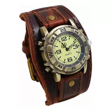 Hombres Punk Retro Pin Hebilla Correa De Cuero Reloj 5015