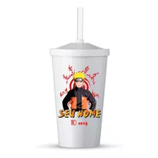 15 Copos De Canudo C- Tampa Personalizado Naruto Com O Nome