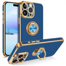Funda Para iPhone 15 Pro Max Ring 360° Ocean Blue Dorado