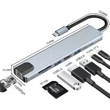 Adaptador Hub Tipo-c 8 Em 1 Com Saída Hdmi Usb 3.0