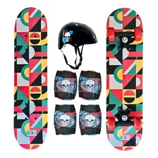 Skate Infantil Montado Iniciante Com Kit Proteção Completo