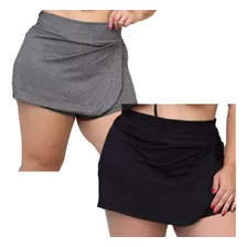 Kit Com 2 Shorts Saia Moda Plus Size Malha Canelada
