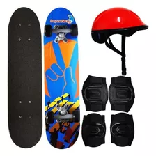 Skate Skateboard Iniciante Completo + Kit Proteção Completo