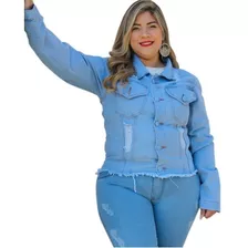 Jaqueta Plus Size Jeans Destroyed Feminino Moda Inverno