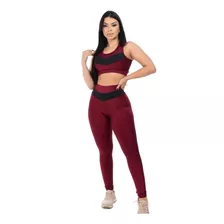 Calça Legging Feminina Alta Esportiva E Top Nadador Com Bojo