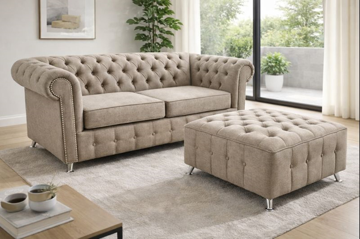 Sofa Chesterfield 2 Cuerpos Sillon Con Camastro Pana Chester Varios Colores Pana/lino