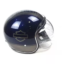 Capacete Aberto Harley Davidson Azul E Grafite Logo Hd - 58