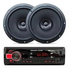 Kit Radio Bluetooth Controle + Falantes 6'' Polegadas 140rms