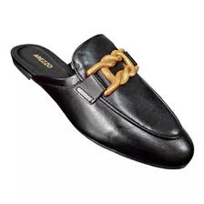 Sapato Mule Couro Arezzo Preto/dourado Metal Trança A 12789