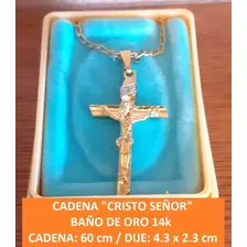 Medalla Dije Con Cadena Cruz Cristo Rodio Baño De Oro 14k