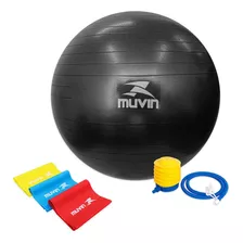 Bola Pilates 55 Cm Muvin - Até 300 Kg - Com Bomba + Luva Eva Cor Preto