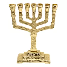 Menorah Judaico Dourado Candelabro 12 Tribos De Israel 16cm