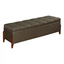 Bau Recamier Sapateira Viena 90cm Solteiro Linho Pe Madeira