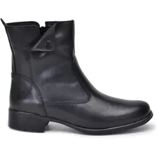 Botas Femininas Salto Baixo Em Couro Cano Curto 2150