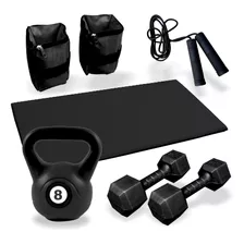 Kit Entrenamiento Colchoneta Mancuernas Soga Rusa Tobillera-