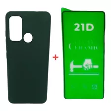 Silicone Case Cerrado Para Motorola G60 Y Vidrio Ceramico