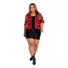 Cropped Feminina Plus Size Xadrez Festa Vermelho Azul Rosa