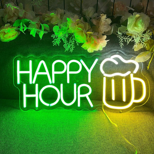 Letrero Luminoso Nen Led Happy Hour 50*23cm Bar Hogar Decor