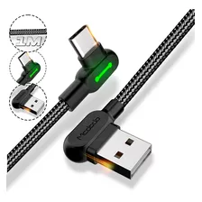 Cabo Carregador Led Usb A Para Tipo C Em L Com 1m Reforçado