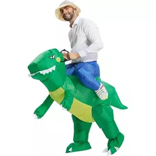 Entrega Inmediata Disfraz Adulto De Rider Dinosaurio Jinete Explorador Inflable Rex Tiranosaurio Verde