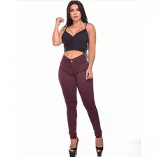 Calça Destmoda Sarja Cós Alto Rosé Skinny Hot Pant Com Lycra