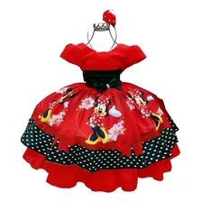 Vestido Minnie Vermelha Tendencia Modinha Bebe Menina Luxo 