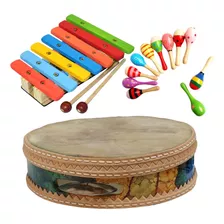 Kit Instrumentos Musicais Infantis Bandinha 2 Anos Pandeiros