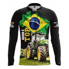 Camiseta Patriota Preta Brasil Agro É Top Ag11 Proteção Uv50