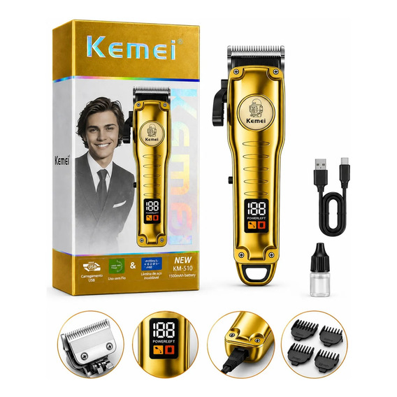 Máquina De Corte Profissional Kemei Km-510 Sem Fio Bivolt Dourado-escuro 127/220v