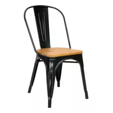 Silla Tolix Metálica Vintage Asiento En Madera Color De La Estructura De La Silla Negro