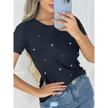 Blusa T-shirt Basica Feminina Perola Verão Tendência Da Moda