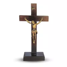 Crucifixo Barroco Cruz De Madeira Mesa Com Pedestal 21cm