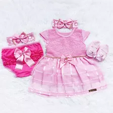 Vestido Para Bebê Recém Nascido À 6 Meses Kit Com 5 Pçs Luxo