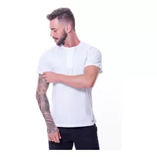 Kit Com 3 Camisetas Masculina Manga Curta Gola Henley 