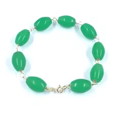 Pulseira Feminina Em Ouro Amarelo 18k Pedra Jade Verde 