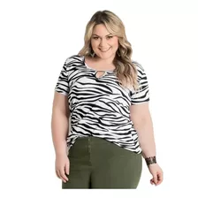 Blusa Feminina Plus Size Malha Confortável Zebra T-shirt